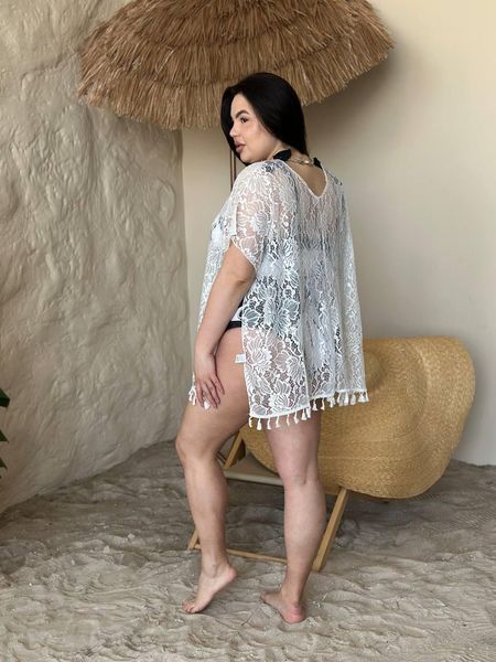 Жіноча біла мереживна пляжна туніка PLUS SIZE 5226502 фото
