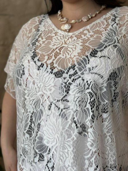 Жіноча біла мереживна пляжна туніка PLUS SIZE 5226502 фото
