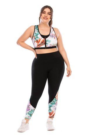 Фітнес костюм plus size з яскравим принтом FS1664 Чорний 266601 фото