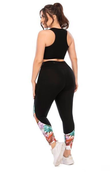Фітнес костюм plus size з яскравим принтом FS1664 Чорний 266601 фото