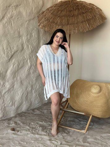 Жіноча біла пляжна туніка PLUS SIZE 5226514 фото