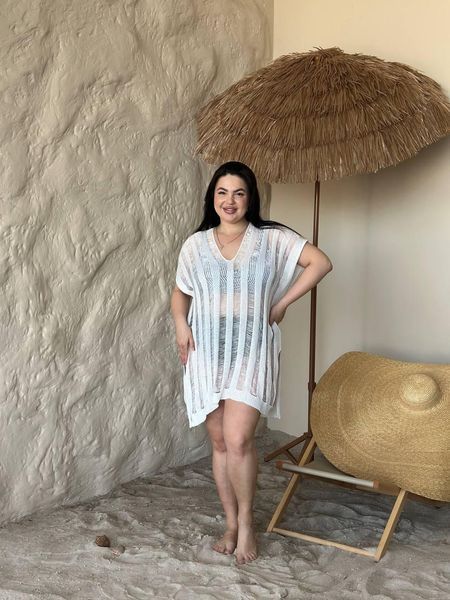 Жіноча біла пляжна туніка PLUS SIZE 5226514 фото