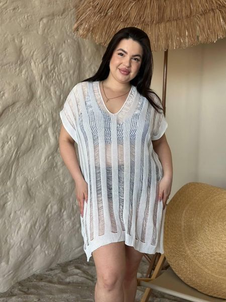 Жіноча біла пляжна туніка PLUS SIZE 5226514 фото