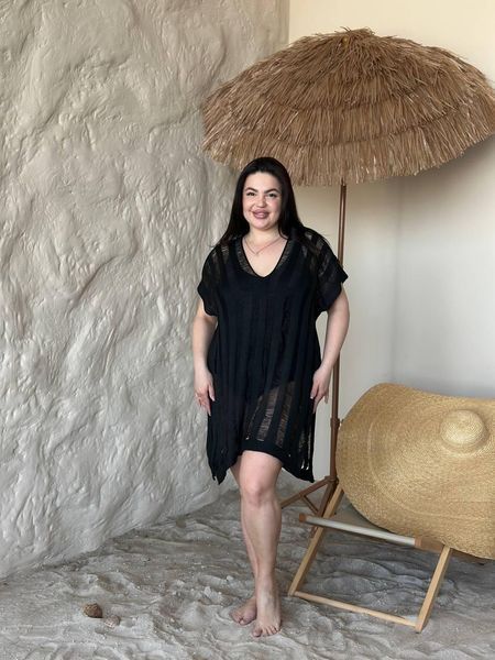 Жіноча чорна пляжна туніка PLUS SIZE 5226513 фото